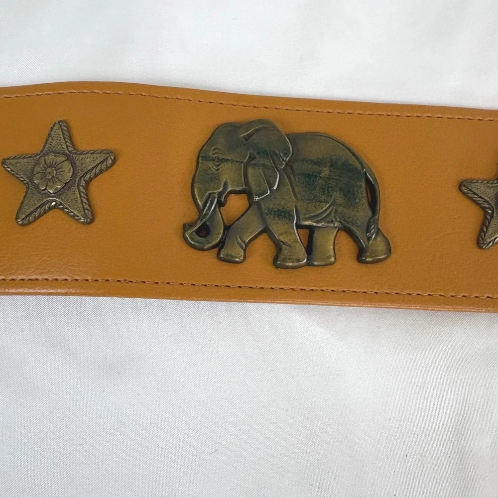 Brown Leather Belt Womens 31 in Animal Ornate Boho Elephant Zebra Lion‎ Western